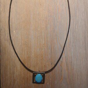 Unique leather strap necklace with turquoise oval stone